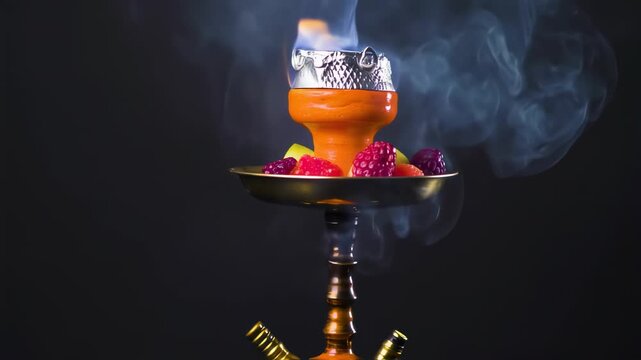 A hookah with fruit and smoke