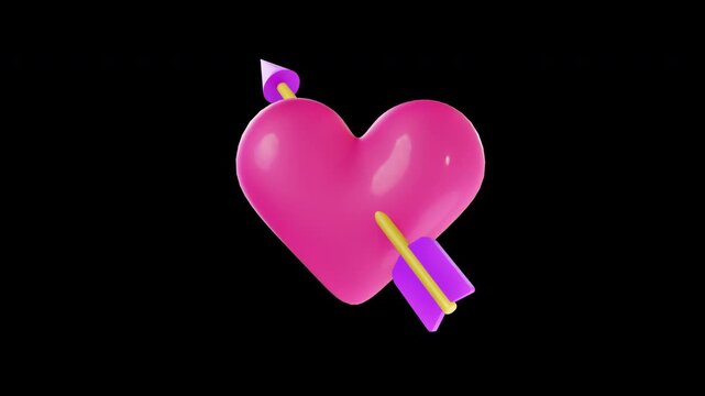 3d render love heart with arrow icon animation alpha channel transparent background