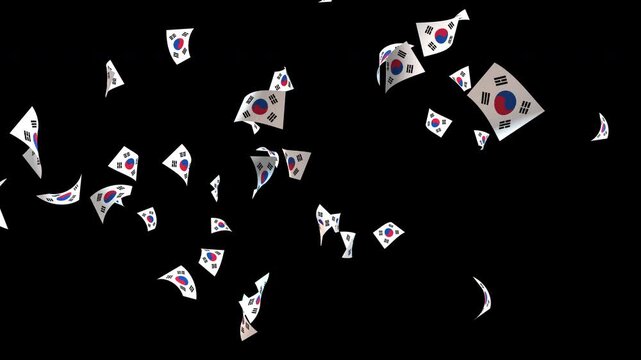 South Korean flag with confetti explosion and falling particles on transparent background