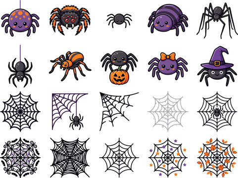 Collection of cute halloween spider and cobweb sticker designs as a halloweenvector eps file for graphic resources projects
