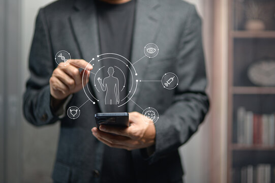 Business Professional Interacting with Digital Health and Medical Technology