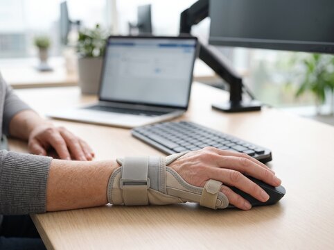 Spica Wrist Brace During Computer Work for Repetitive Strain and Hand Rehabilitation