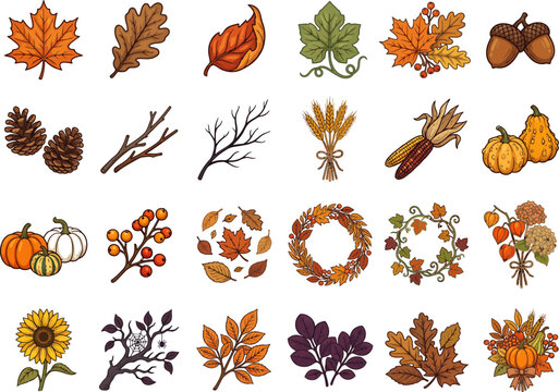 Set of autumn harvest halloween sticker designs featuring seasonal elements as a high quality halloweenvector eps graphic resources collection