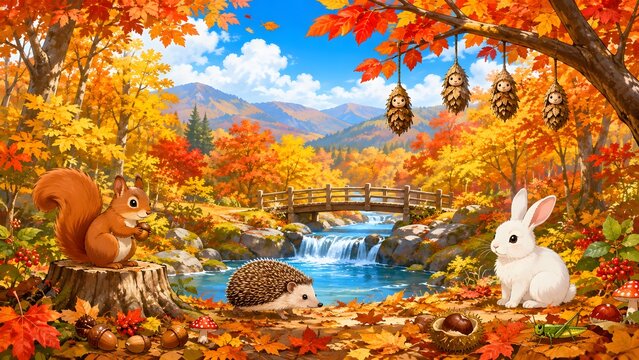紅葉の森の動物達
