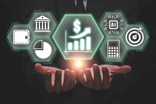 Innovative AI-Driven Financial Planning Concept with Futuristic Technology and Data Visualization Elements