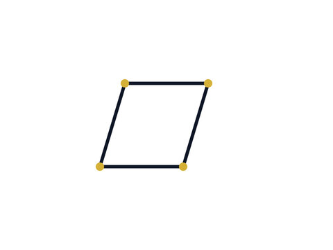A simple geometric parallelogram shape with four distinct yellow vertices