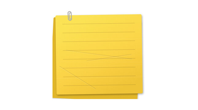 Yellow lined paper sheets with silver clip for daily office task management lists.