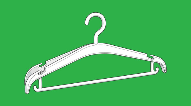 Clean Line Art Illustration of a White Plastic Clothes Hanger Isolated on Transparent Background
