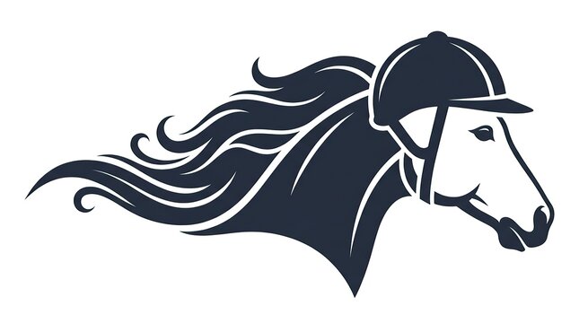 Horse head silhouette with equestrian helmet for riding sports and equestrian club logo