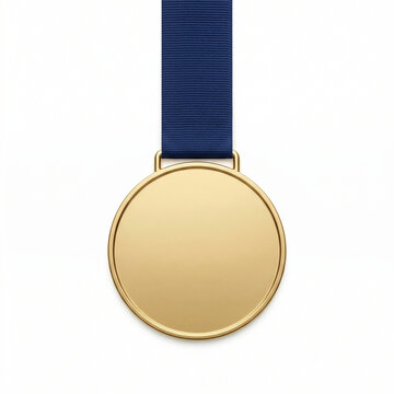 Gold medal with blue ribbon for sports awards and achievements  