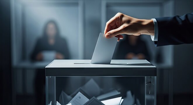 Casting ballot concept hand inserting voting paper in election box