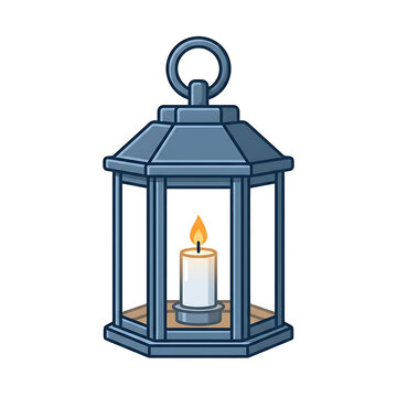 Vintage metal lantern with a burning candle vector illustration