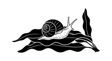 black and white snail on leaf. © Slowme
