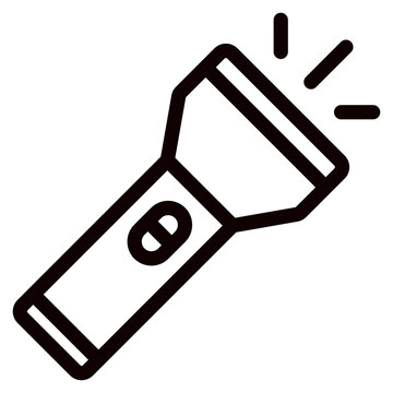 Black flashlight icon with beam of light shining brightly