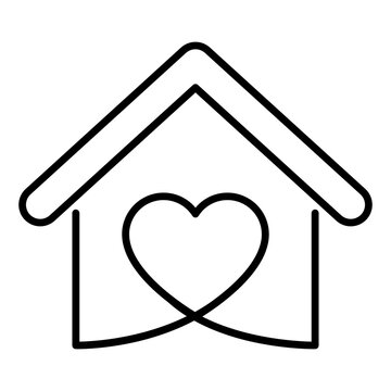 House icon with heart symbol inside, simple line art design