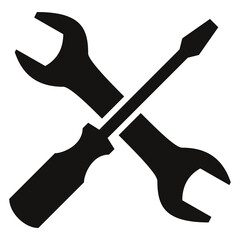 Crossed wrench and screwdriver tools icon in black and white © Sufia
