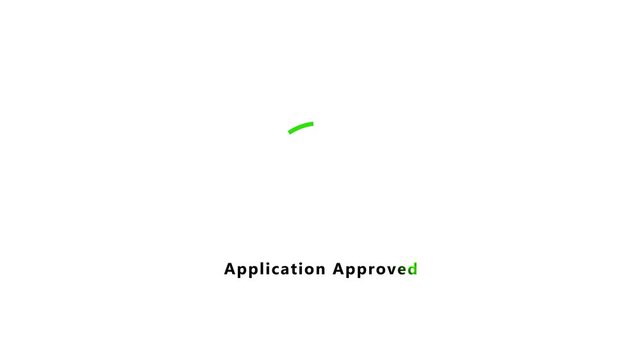 Application approved notification video with green check mark badge isolated on white background for online form acceptance, job request approval, and digital registration UI display
