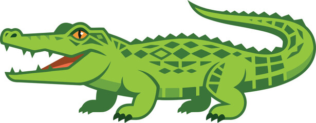 Fototapeta premium A vibrant green cartoon alligator illustration with an open mouth.
