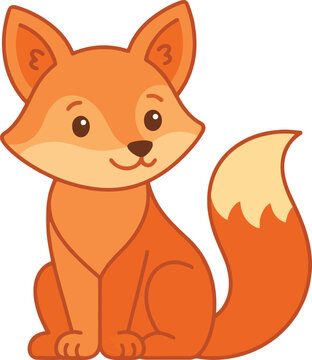 A cute cartoon fox illustration sitting and smiling.