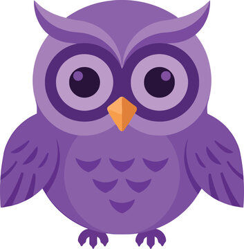 A stylized purple owl illustration with large eyes and a small orange beak.