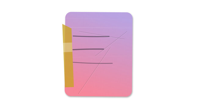 Rounded rectangle sticker in purple and pink gradients with golden scotch tape.