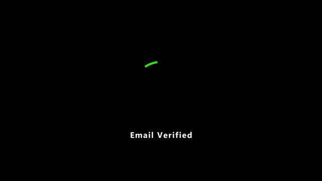 Seamless loop green check mark animation video for email verified status on black background, user registration completion, account security validation, and web signup UI display