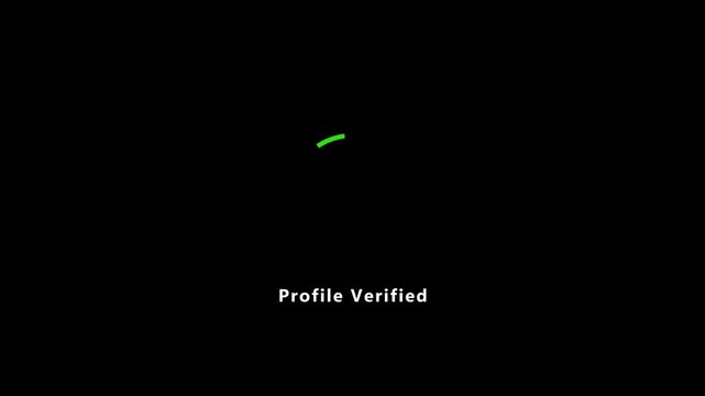 Profile verified status green check mark animation video on black background loop
