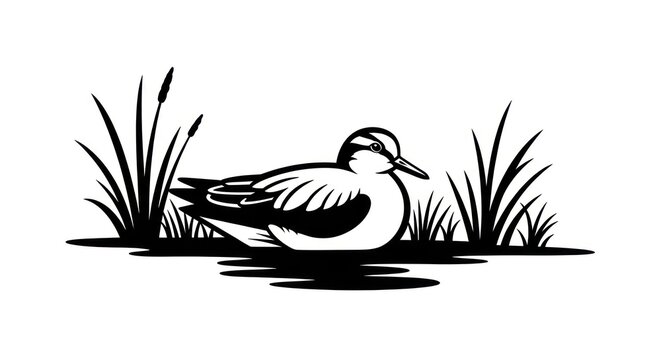 Black and white duck in water.