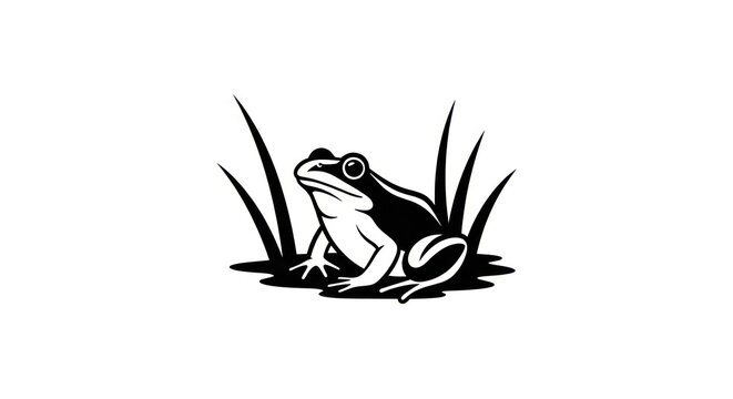 Black and white frog sitting on grass.