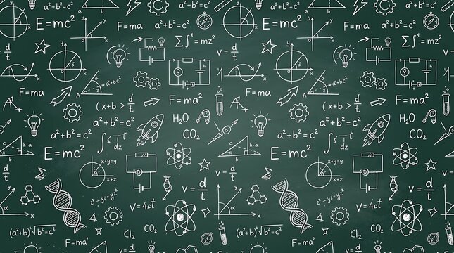 A vibrant and detailed chalkboard background filled with mathematical equations formulas and diagrams ideal for educational themes and teacher's day celebrations
