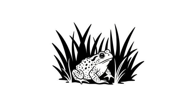 Frog sitting in grass illustration.