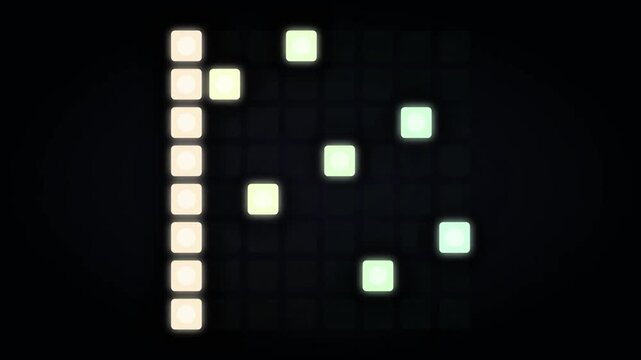 Seamless Loop of Abstract Neon Glowing Pixel Grid and Colorful Square Block Light Animation on Dark Background