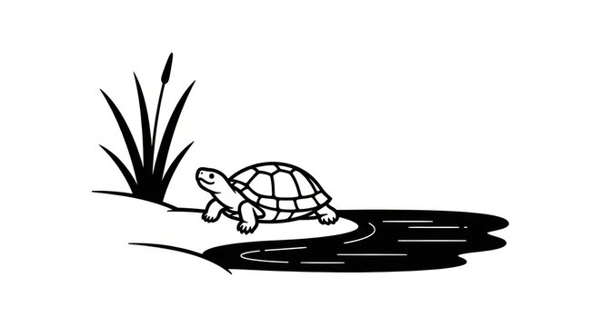 Turtle entering the water slowly.