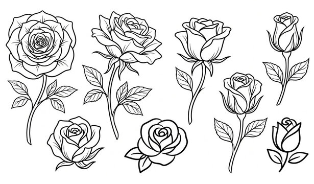 Black and White Rose Flower Line Art Botanical Vector Collection