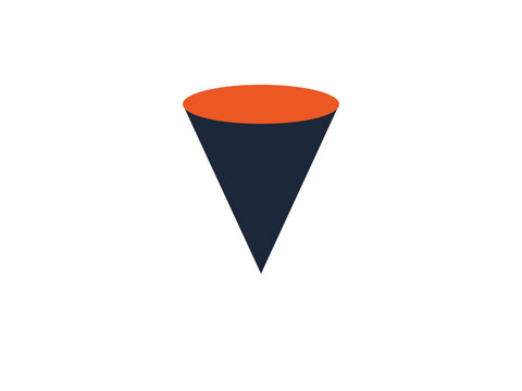 Minimalist geometric cone shape in dark blue and vibrant orange colors