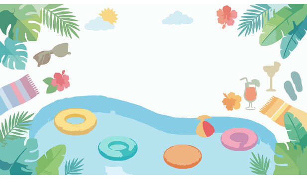 Pool Party Summer Watercolor Design Template Vector Illustration