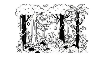 Fototapeta premium black and white illustration of forest.