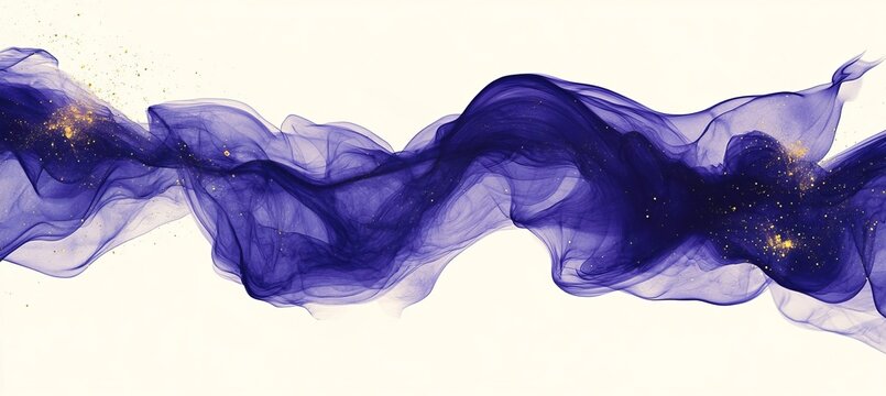 Abstract Elegant Purple Flowing Silk Waves Design With Fine Magical Golden Glimmering Particles Fine