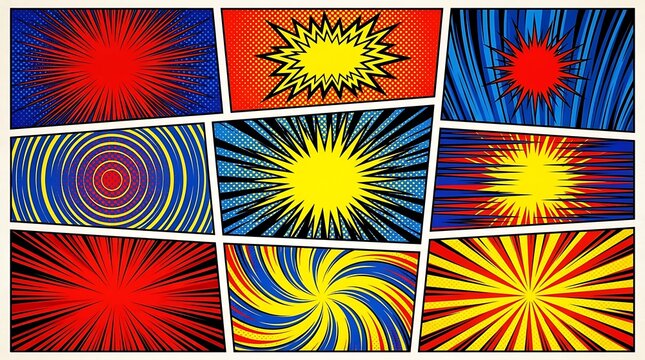 Set of colorful comic book style pop art action background panels