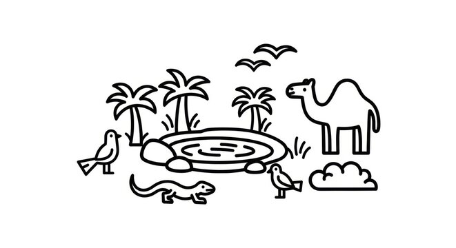 desert animals and plants illustration.