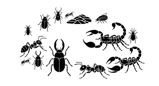 Insects and arachnids black icons set.