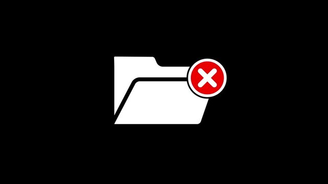 Folder with Red Delete Error Icon on Black Background, Rejected File Symbol for Document Management Storage Security Validation Organization Digital Interface Design and Technology