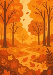 Fototapeta premium Vibrant autumn forest illustration.