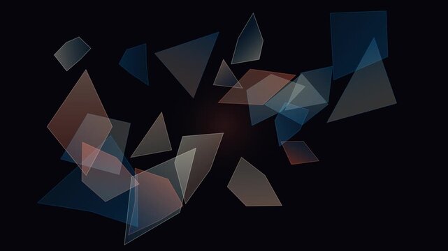 Abstract floating translucent polygonal shapes forming a seamless looping background