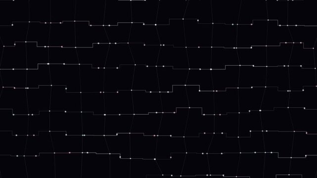 Seamless looping tech background with horizontal connecting lines and glowing nodes on a dark grid