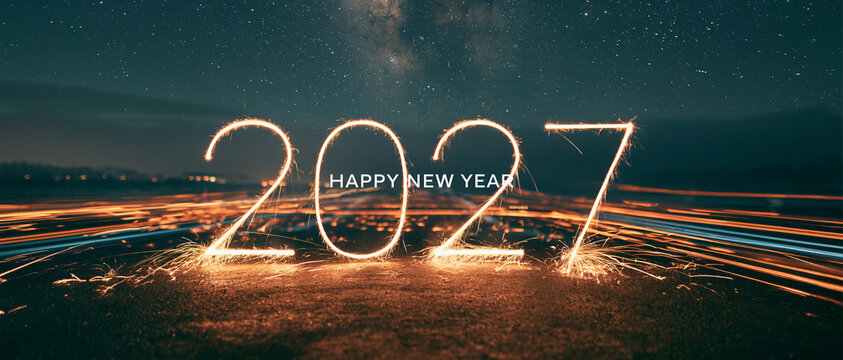 Sparkler 2027 New Year Celebration Sparkles Horizontal Banner