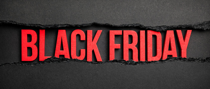 Black Friday Sale Paper Cut Through Red Text Horizontal Banner