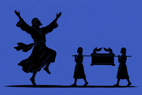 Biblical Stories in Silhouette &mdash; King David Dancing Joyfully Before the Ark of the Covenant Carried by Two Bearers