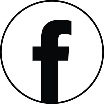 Solid black facebook social media featuring a bold letter f inside a circular frame isolated on a plain white background, for web use