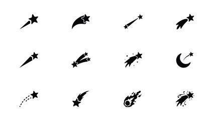 Collection of stylized falling stars and celestial icons in black © Parthokumar